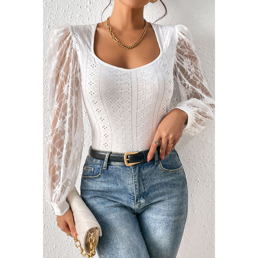 Eyelet Lace Long Sleeve Bodysuit Apparel and Accessories