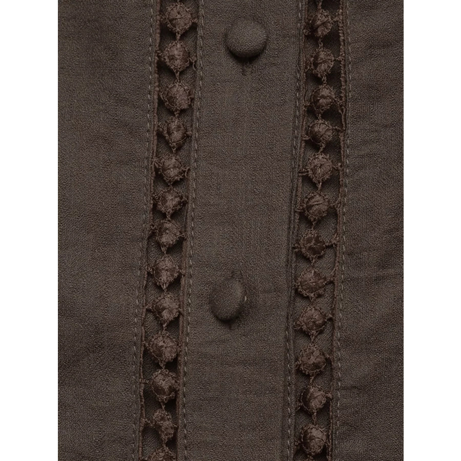 Eyelet Lace Trim Long Sleeve Blouse Apparel and Accessories