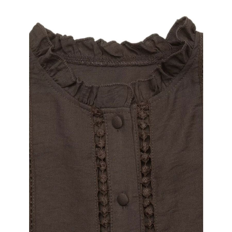 Eyelet Lace Trim Long Sleeve Blouse Apparel and Accessories