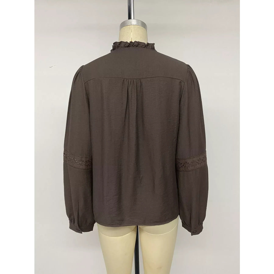 Eyelet Lace Trim Long Sleeve Blouse Apparel and Accessories