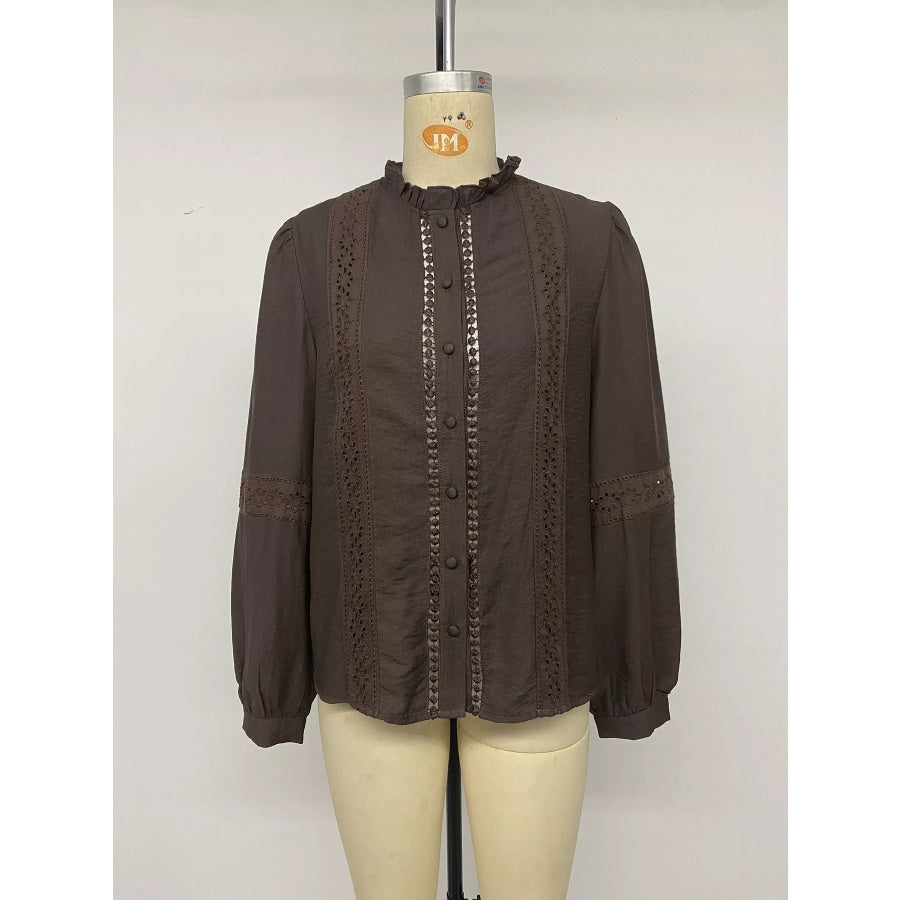 Eyelet Lace Trim Long Sleeve Blouse Apparel and Accessories