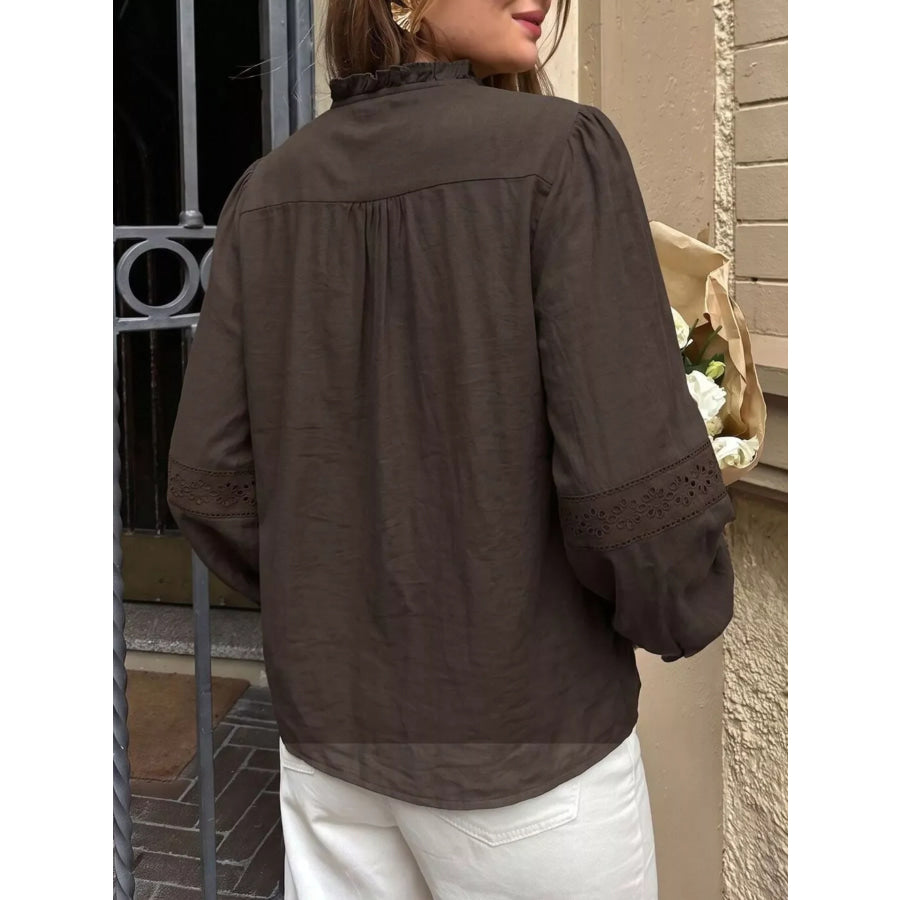 Eyelet Lace Trim Long Sleeve Blouse Apparel and Accessories