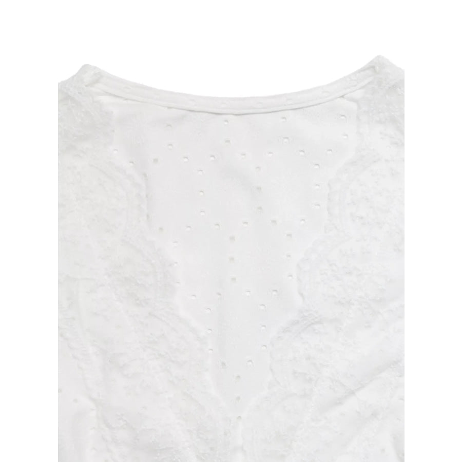 Eyelet Lace Trim Short Sleeve Shirt Apparel and Accessories