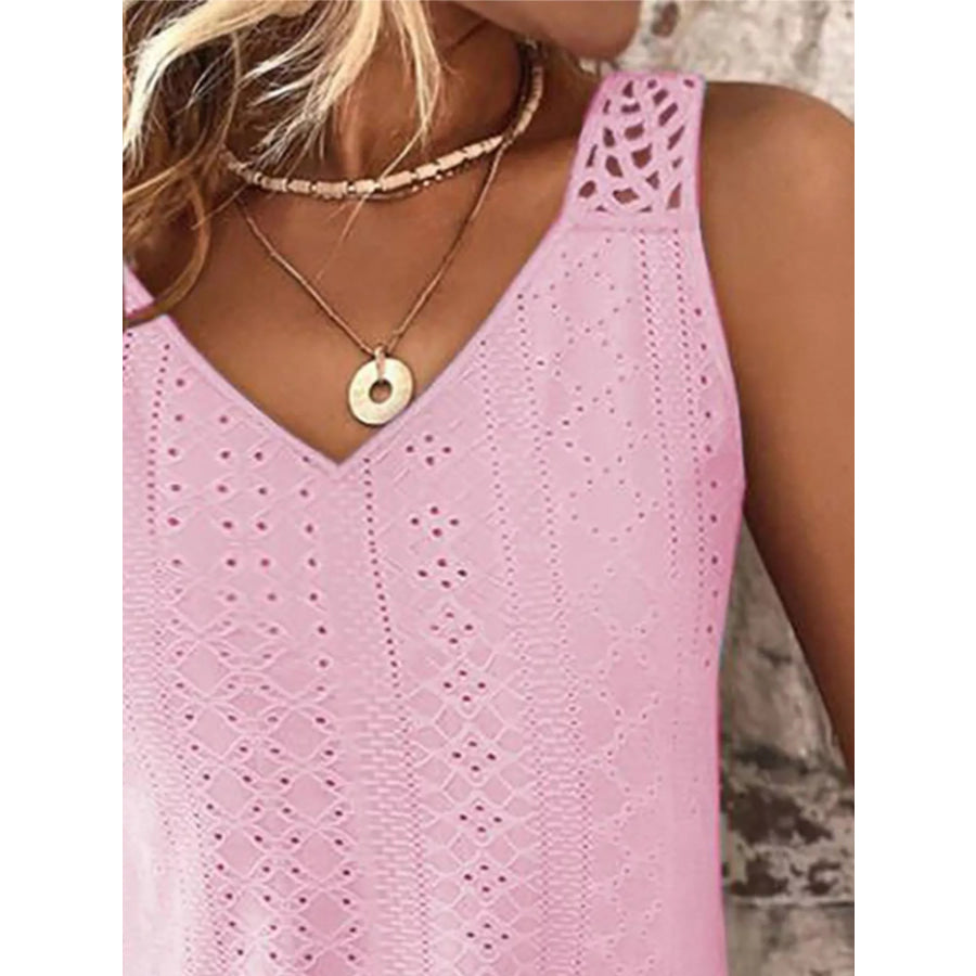 Eyelet Lace Trim V-Neck Tank Top Apparel and Accessories