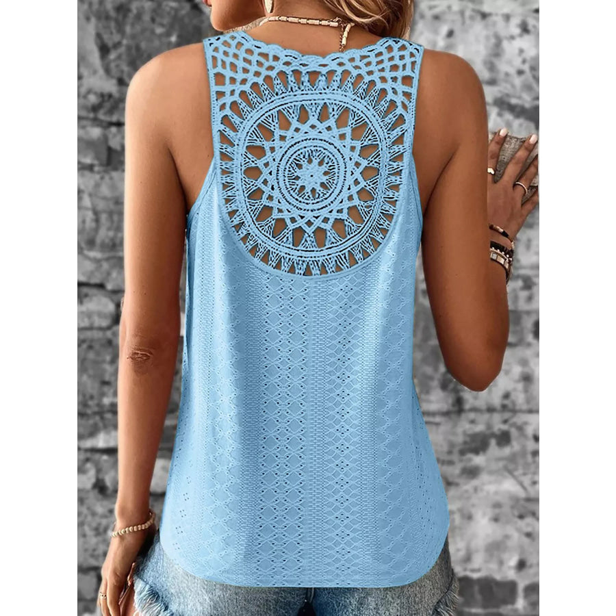 Eyelet Lace Trim V-Neck Tank Top Apparel and Accessories