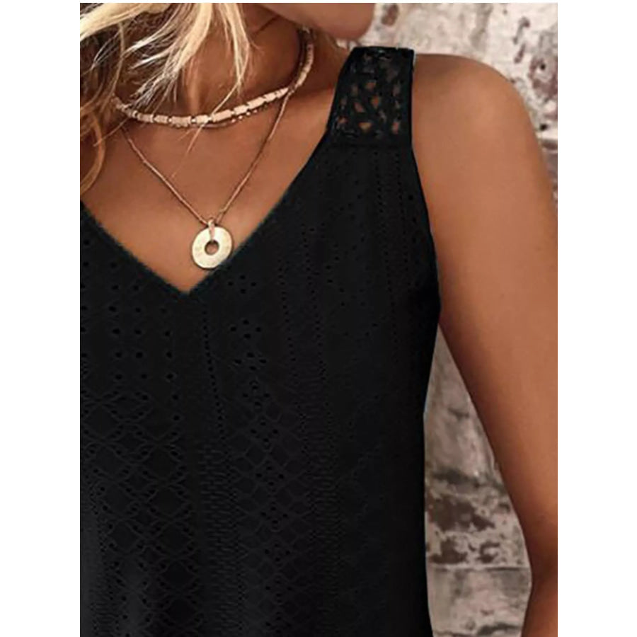 Eyelet Lace Trim V-Neck Tank Top Apparel and Accessories