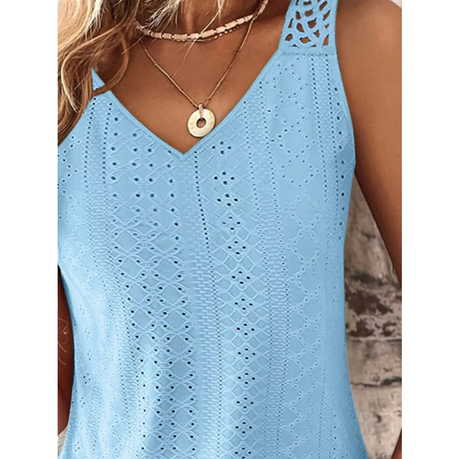 Eyelet Lace Trim V-Neck Tank Top Apparel and Accessories