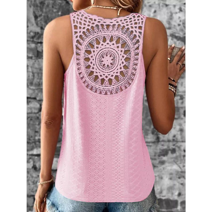 Eyelet Lace Trim V-Neck Tank Top Apparel and Accessories