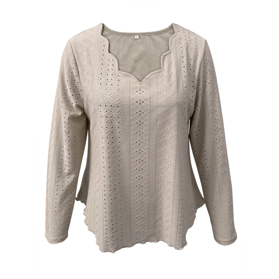 Eyelet Long Sleeve Blouse Mocha / S Apparel and Accessories