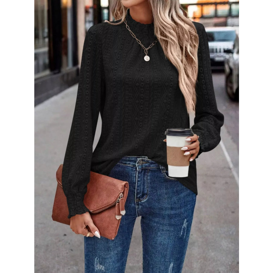 Eyelet Long Sleeve Blouse Apparel and Accessories