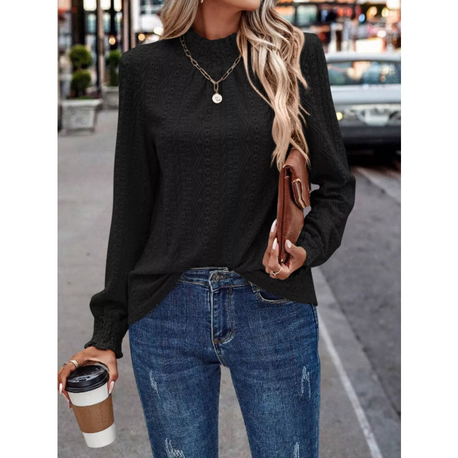 Eyelet Long Sleeve Blouse Black / S Apparel and Accessories