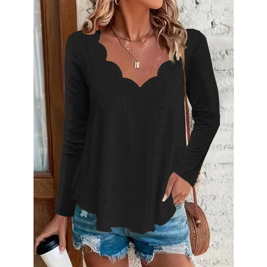 Eyelet Long Sleeve Blouse Black / S Apparel and Accessories