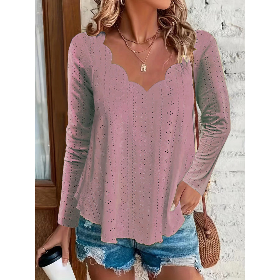 Eyelet Long Sleeve Blouse Dusty Pink / S Apparel and Accessories