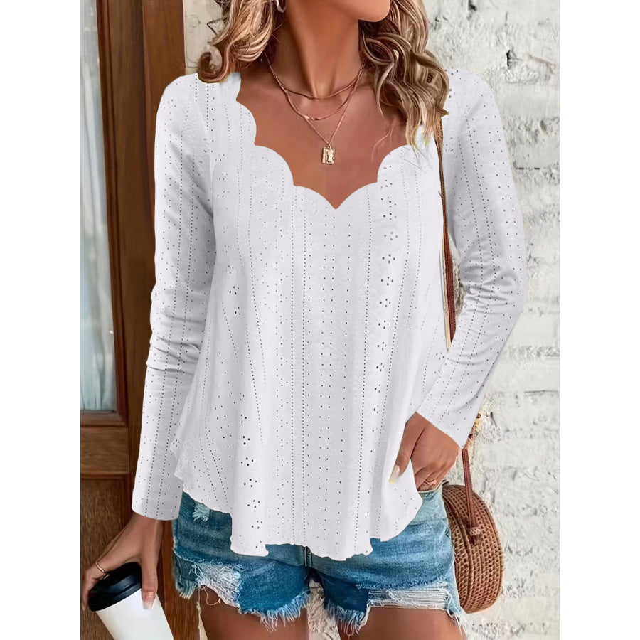 Eyelet Long Sleeve Blouse White / S Apparel and Accessories