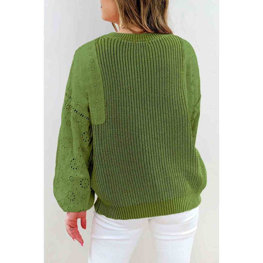 Eyelet Long Sleeve Sweater Mid Green / S Clothing