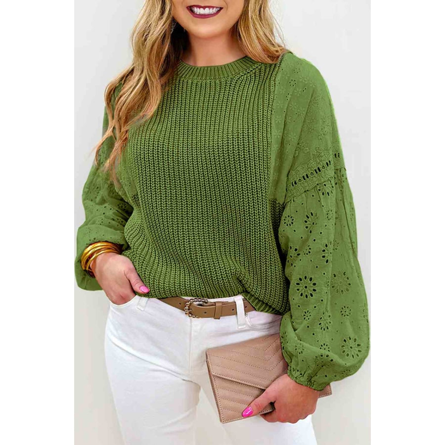 Eyelet Long Sleeve Sweater Mid Green / S Clothing