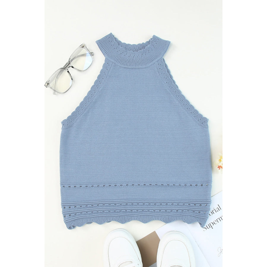 Eyelet Mock Neck Tank Misty Blue / S Apparel and Accessories