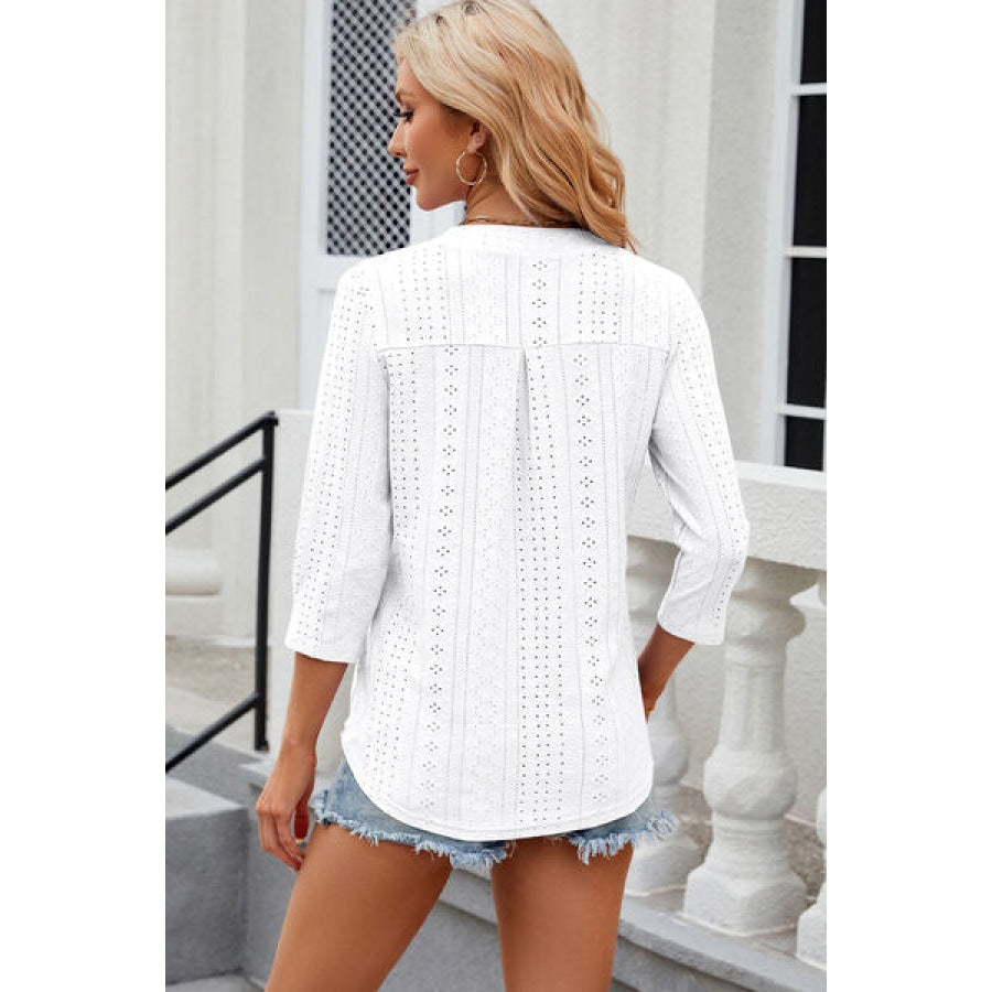 Eyelet Notched Knit Jacquard Top Clothing