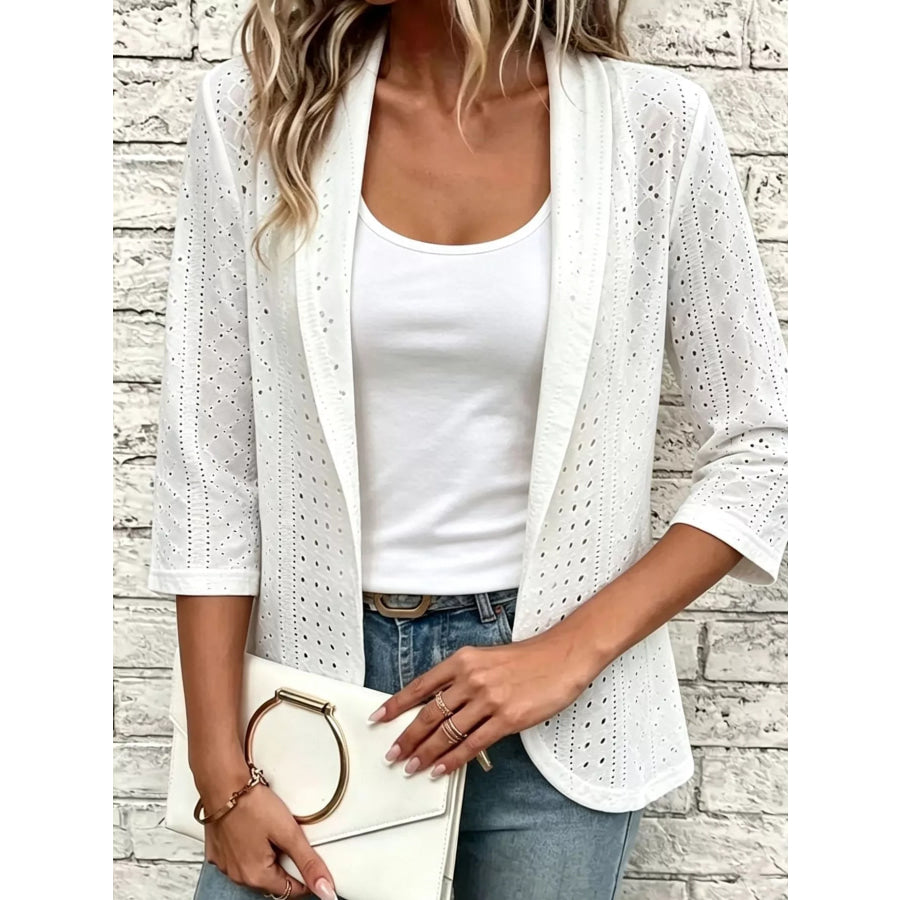 Eyelet Open Front Cardigan Apparel and Accessories