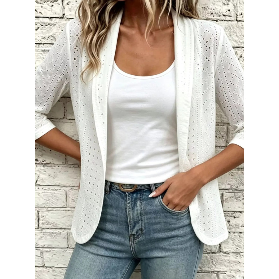 Eyelet Open-Front Cardigan Apparel and Accessories