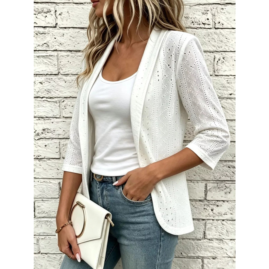 Eyelet Open Front Cardigan Apparel and Accessories