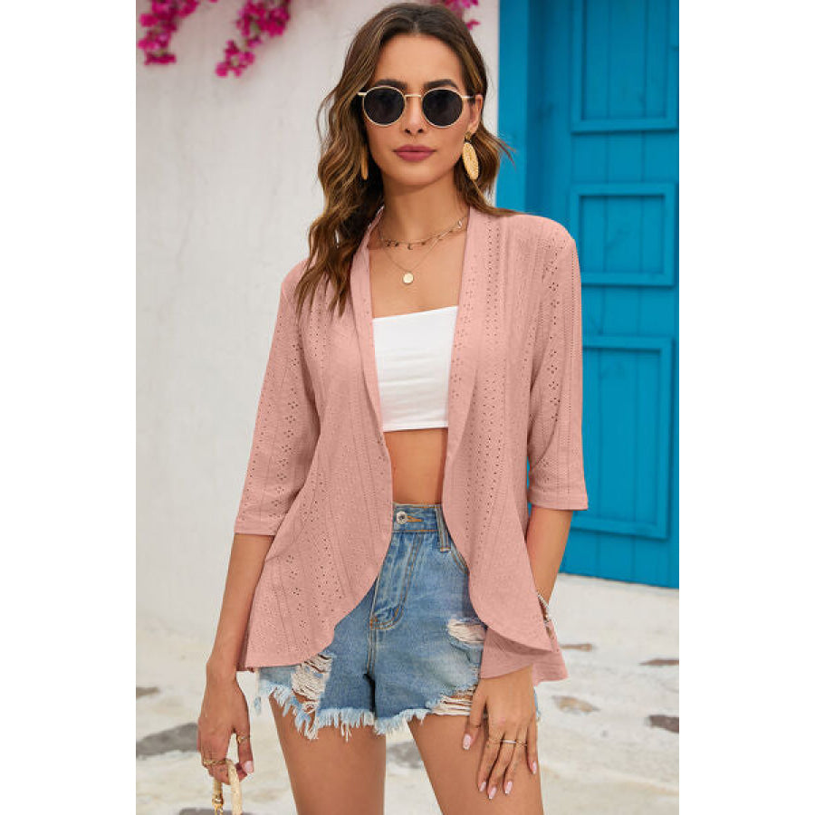 Eyelet Open Front Cardigan Apparel and Accessories