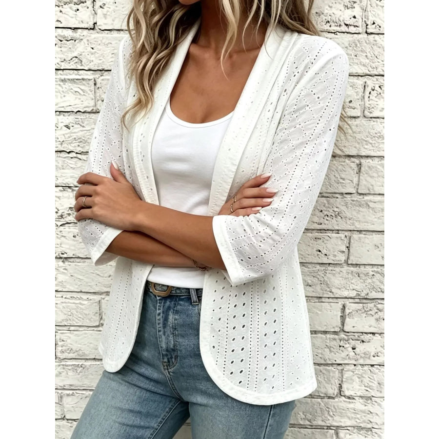 Eyelet Open Front Cardigan Apparel and Accessories