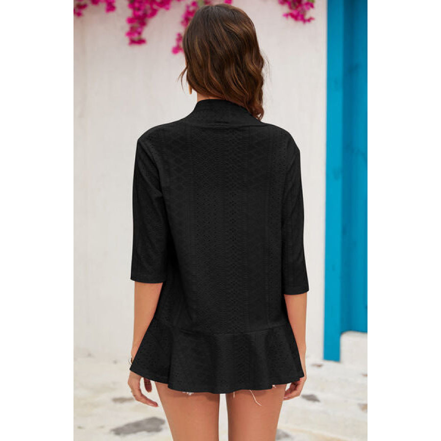 Eyelet Open Front Cardigan Apparel and Accessories