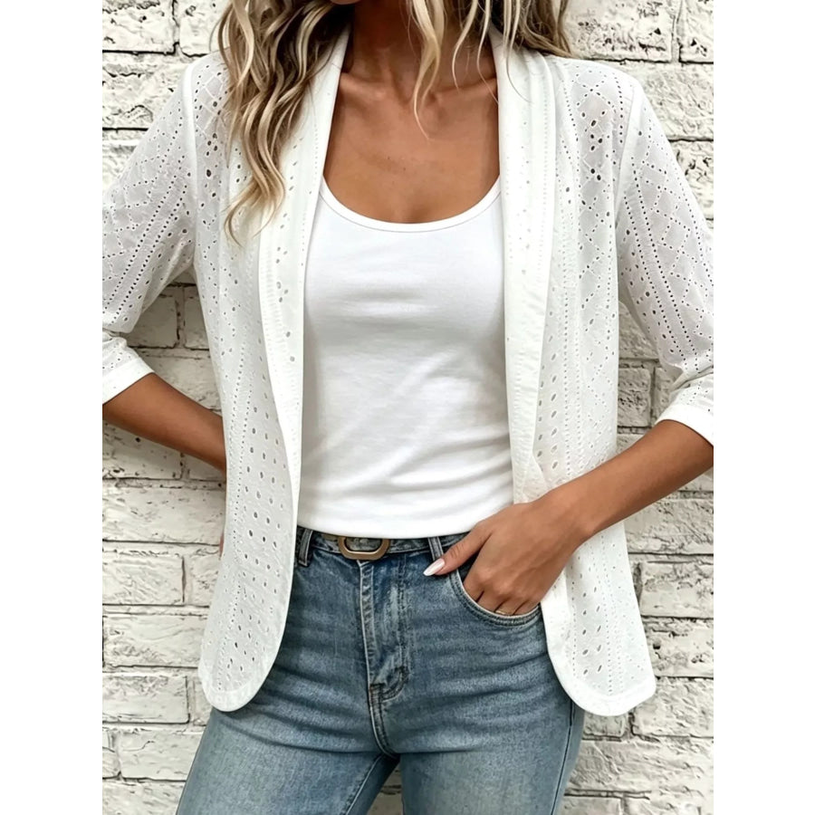 Eyelet Open Front Cardigan White / S Apparel and Accessories