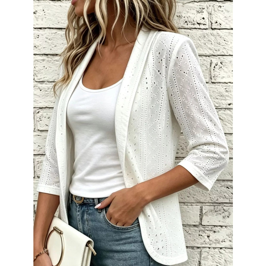 Eyelet Open-Front Cardigan White / S Apparel and Accessories
