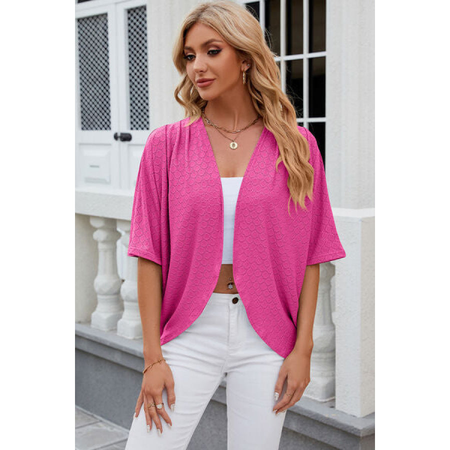 Eyelet Open Front Half Sleeve Cardigan Apparel and Accessories