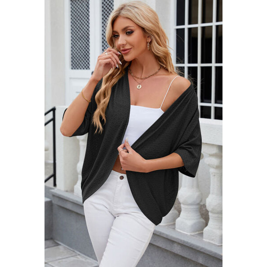 Eyelet Open Front Half Sleeve Cardigan Apparel and Accessories