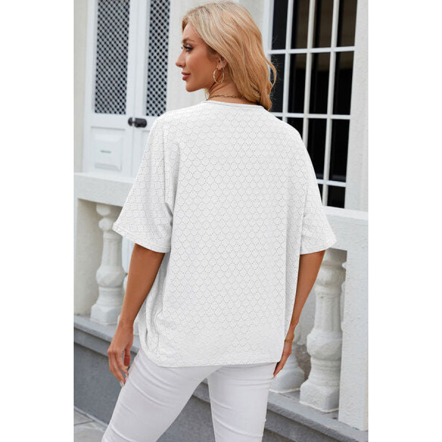 Eyelet Open Front Half Sleeve Cardigan Apparel and Accessories