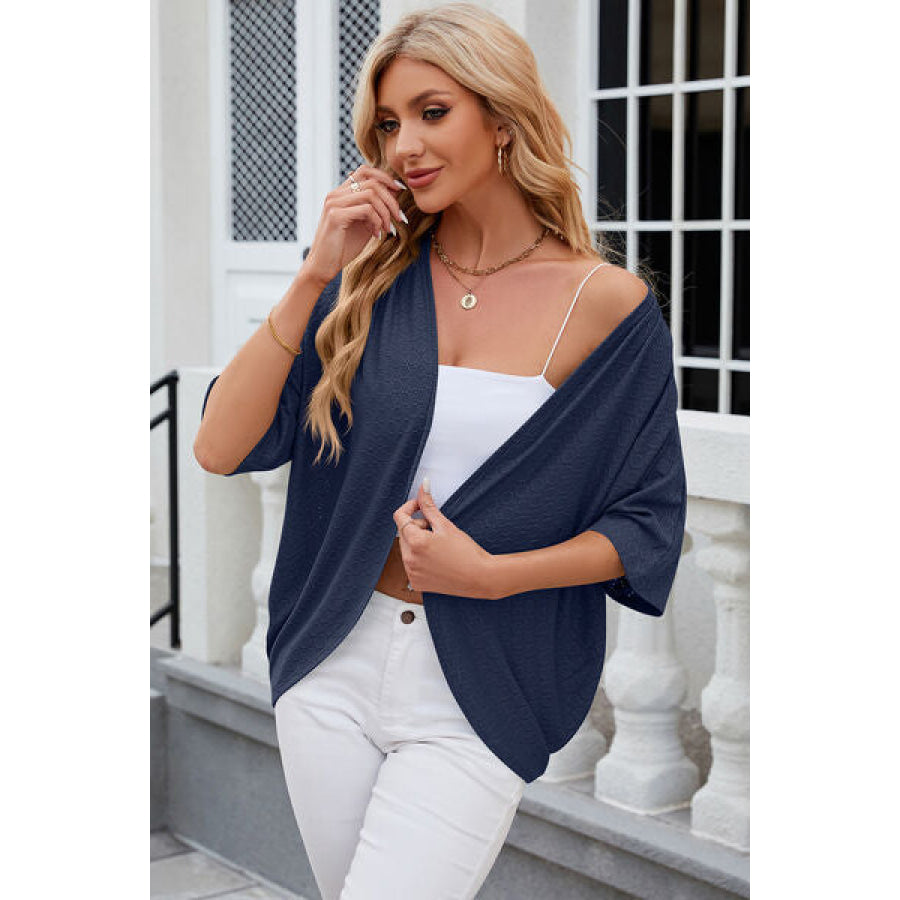 Eyelet Open Front Half Sleeve Cardigan Apparel and Accessories