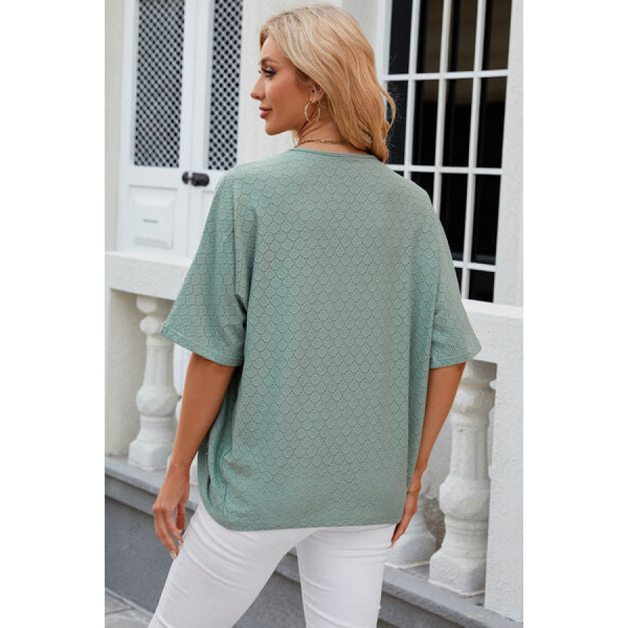 Eyelet Open Front Half Sleeve Cardigan Apparel and Accessories