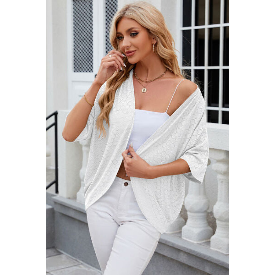 Eyelet Open Front Half Sleeve Cardigan Apparel and Accessories