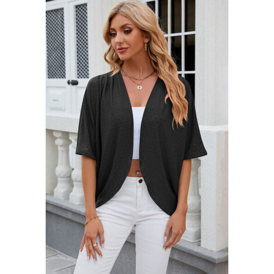 Eyelet Open Front Half Sleeve Cardigan Apparel and Accessories