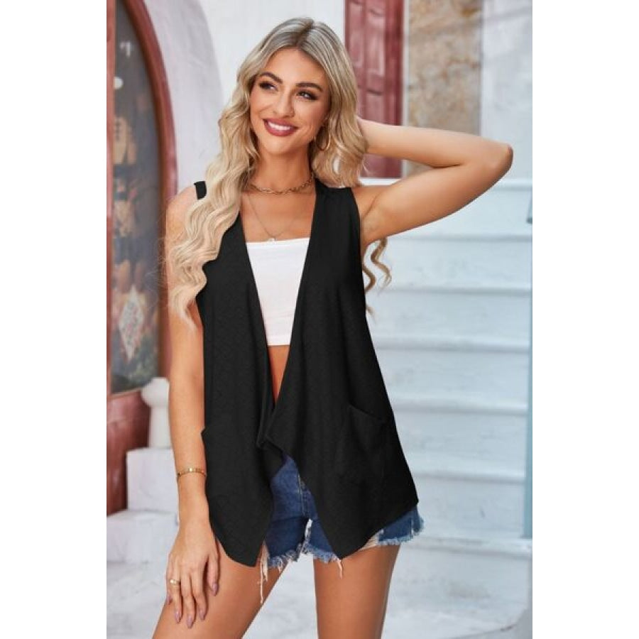 Eyelet Open Front Sleeveless Cardigan Apparel and Accessories