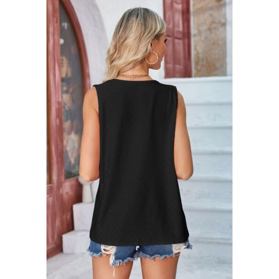 Eyelet Open Front Sleeveless Cardigan Apparel and Accessories