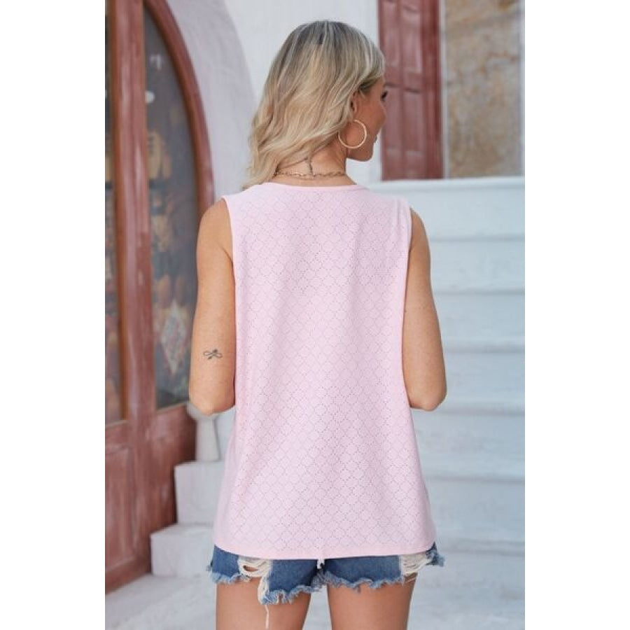 Eyelet Open Front Sleeveless Cardigan Apparel and Accessories