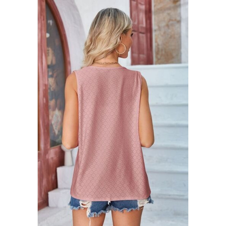 Eyelet Open Front Sleeveless Cardigan Apparel and Accessories