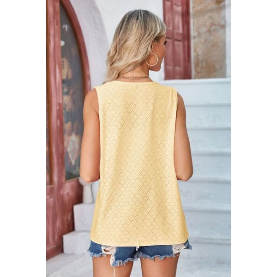 Eyelet Open Front Sleeveless Cardigan Apparel and Accessories