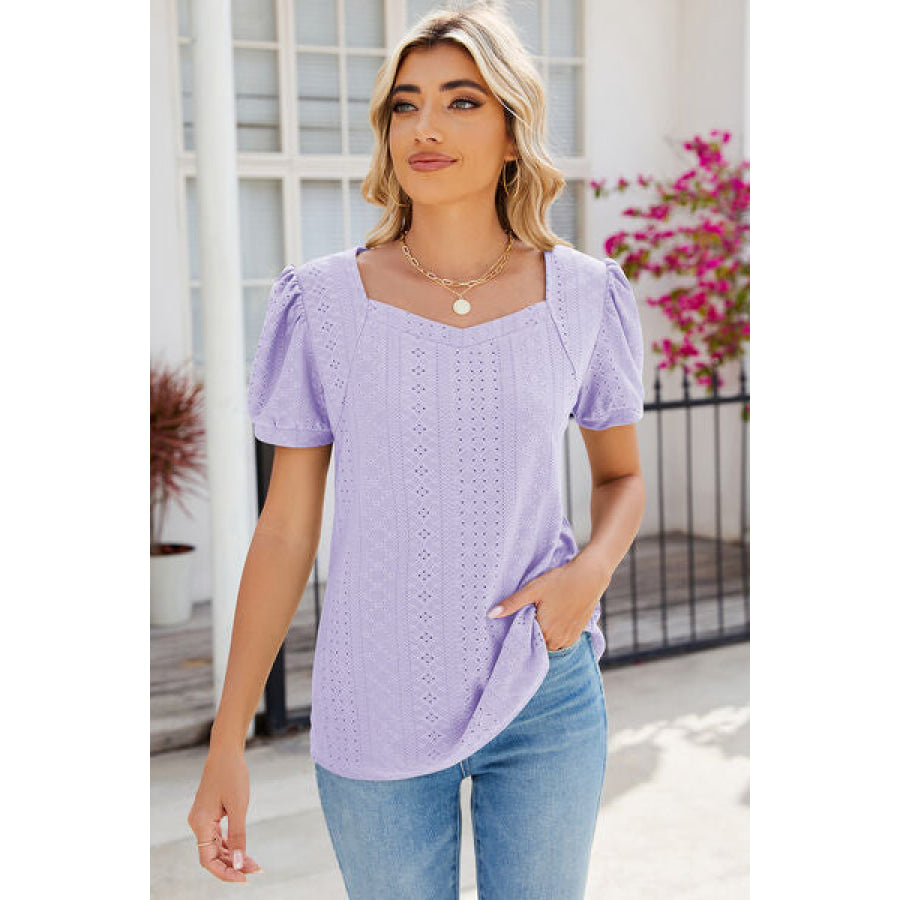 Eyelet Puff Sleeve T - Shirt Apparel and Accessories