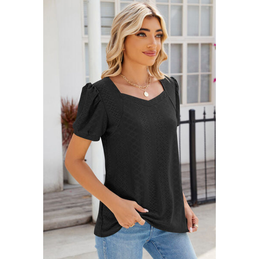 Eyelet Puff Sleeve T - Shirt Apparel and Accessories