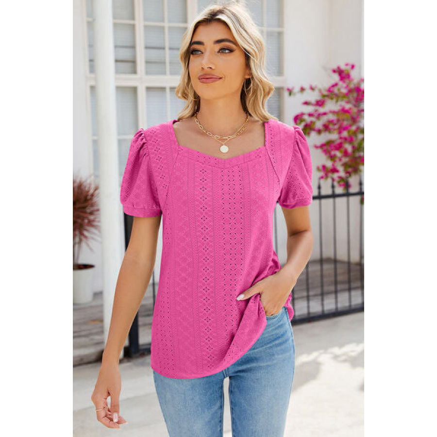 Eyelet Puff Sleeve T - Shirt Apparel and Accessories