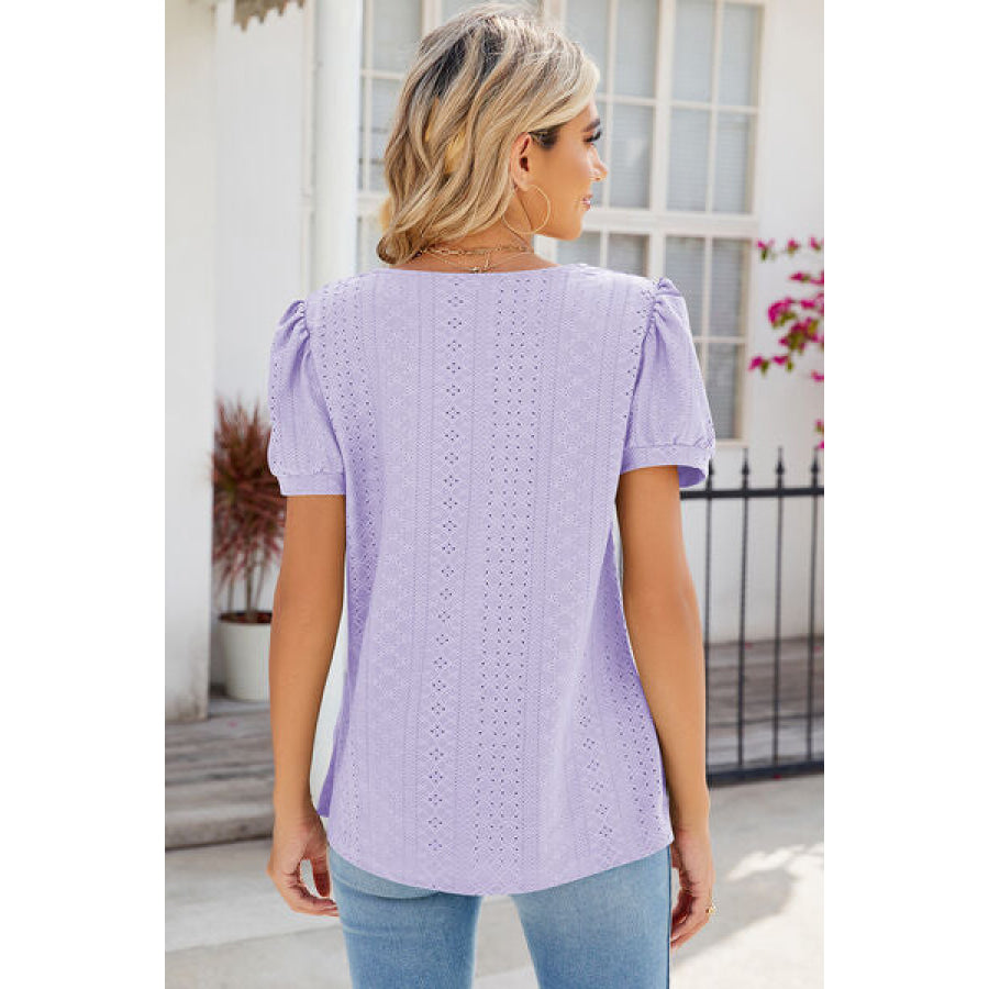 Eyelet Puff Sleeve T - Shirt Lavender / S Apparel and Accessories