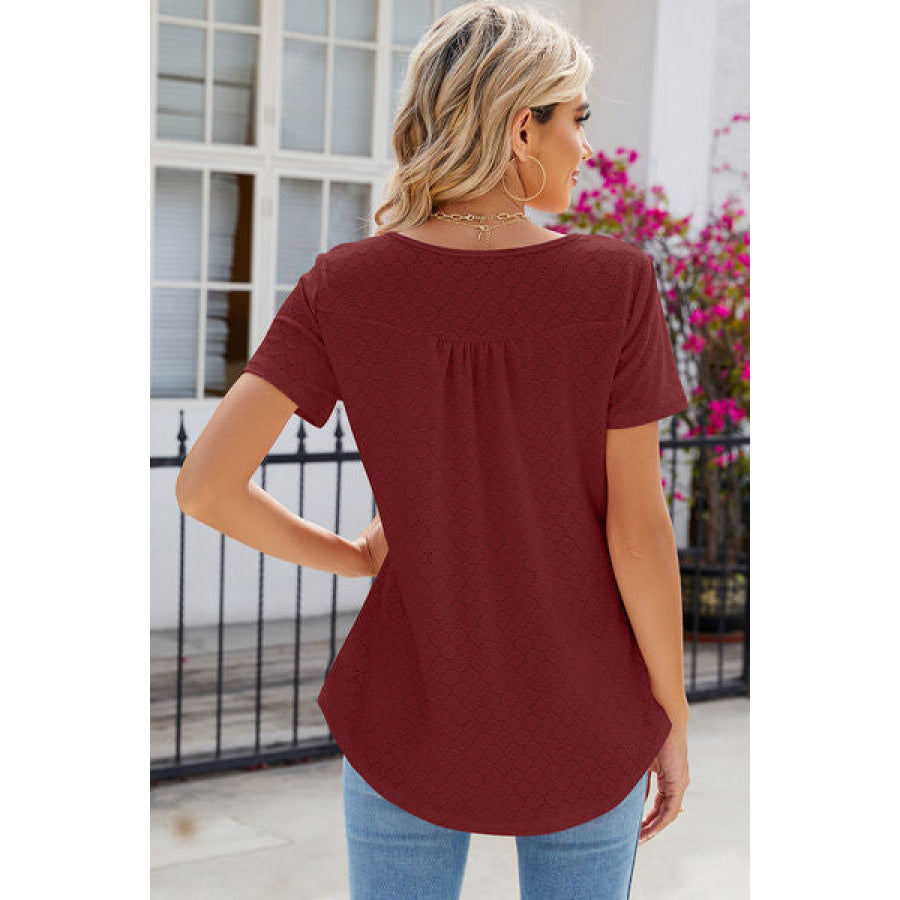 Eyelet Quarter Button Short Sleeve T - Shirt Apparel and Accessories