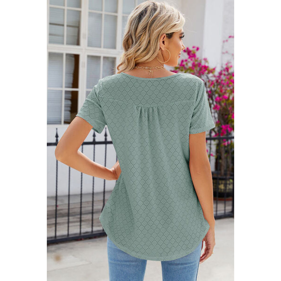 Eyelet Quarter Button Short Sleeve T - Shirt Apparel and Accessories