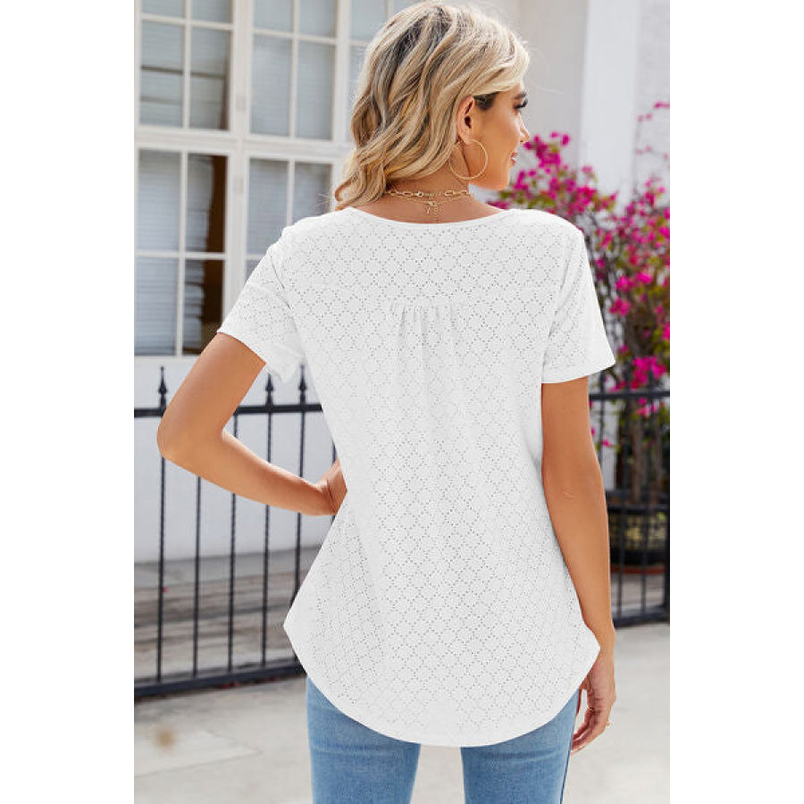 Eyelet Quarter Button Short Sleeve T - Shirt Apparel and Accessories