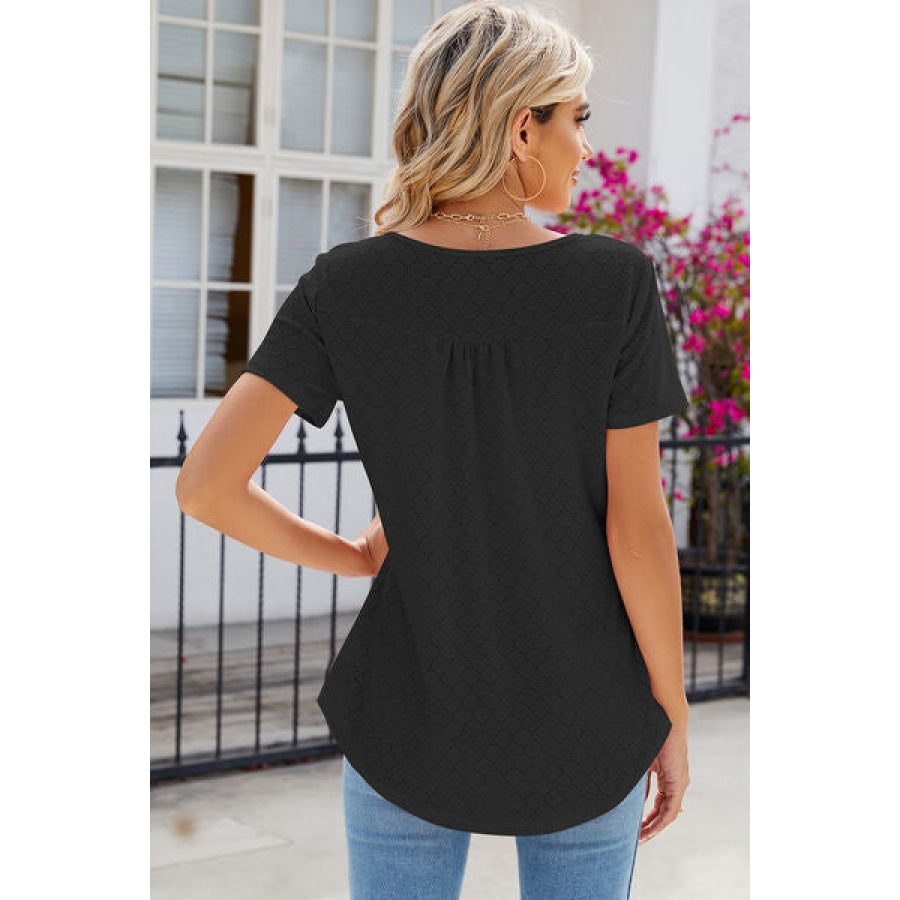 Eyelet Quarter Button Short Sleeve T - Shirt Apparel and Accessories